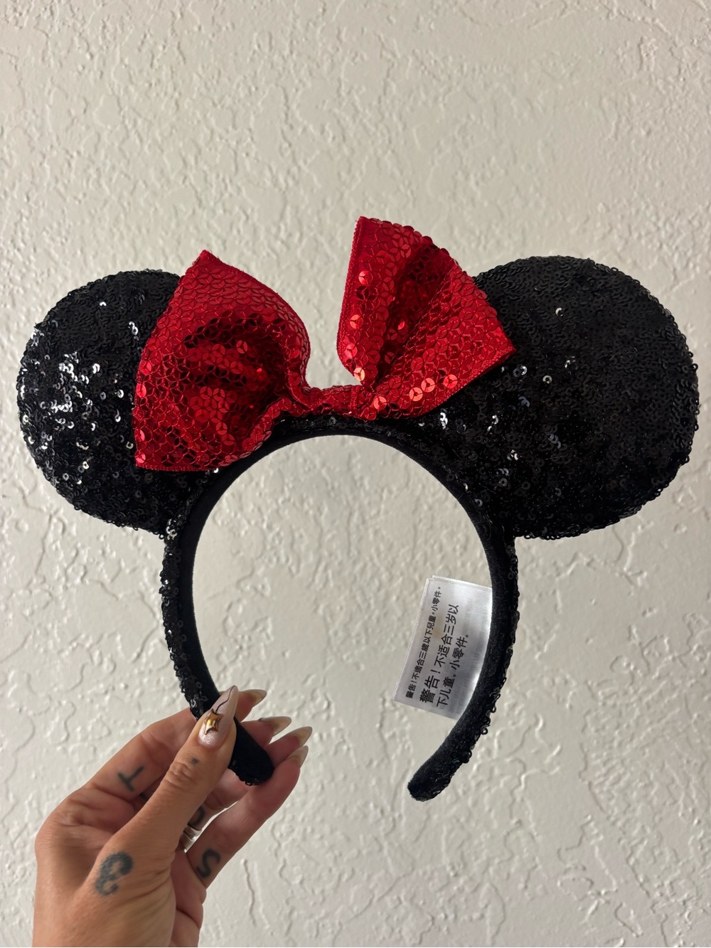 Disney Black Sequin Minnie Ears Headband with Red Sequin Bow